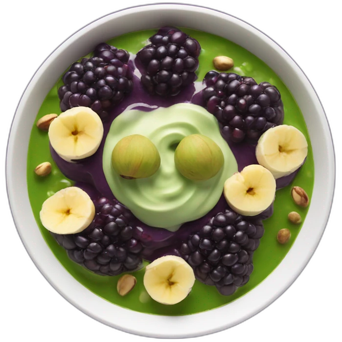 Acai bowl with pistachio sauce ontop emoji