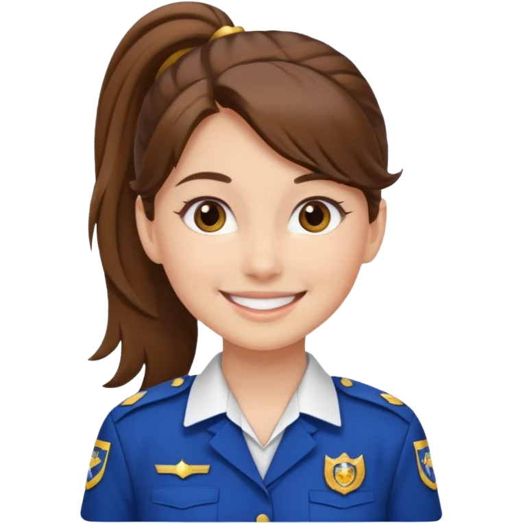Young Female: ponytail brown haiir, wearing uniform, white skin emoji