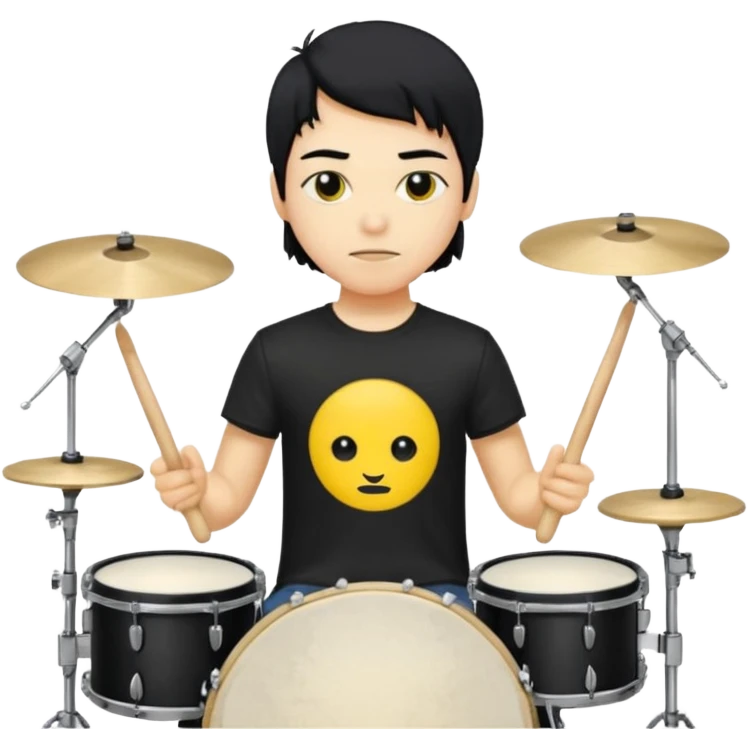 drummer with yellow skin and black hair at drum kit emoji
