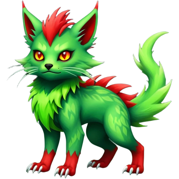 Cool Edgy Green Red ethereal badass punky Fionbri-Vernid-Trico-animal-creature full body emoji