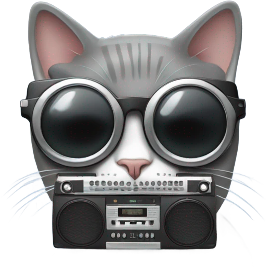 Grey cat with boombox and sunglasses  emoji