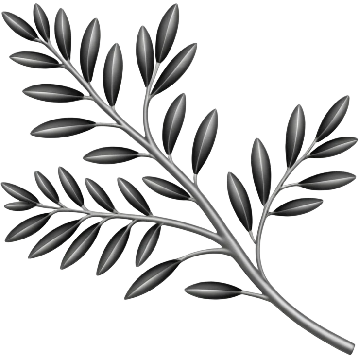 Black and silver filigree olive branch, 3D, extremely detailed design emoji