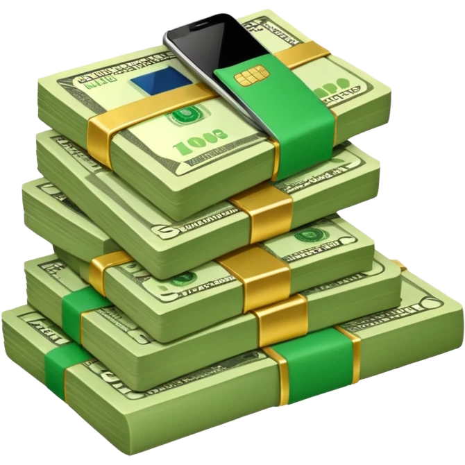 Dolares en efectivo, tarjetas, teléfono  emoji