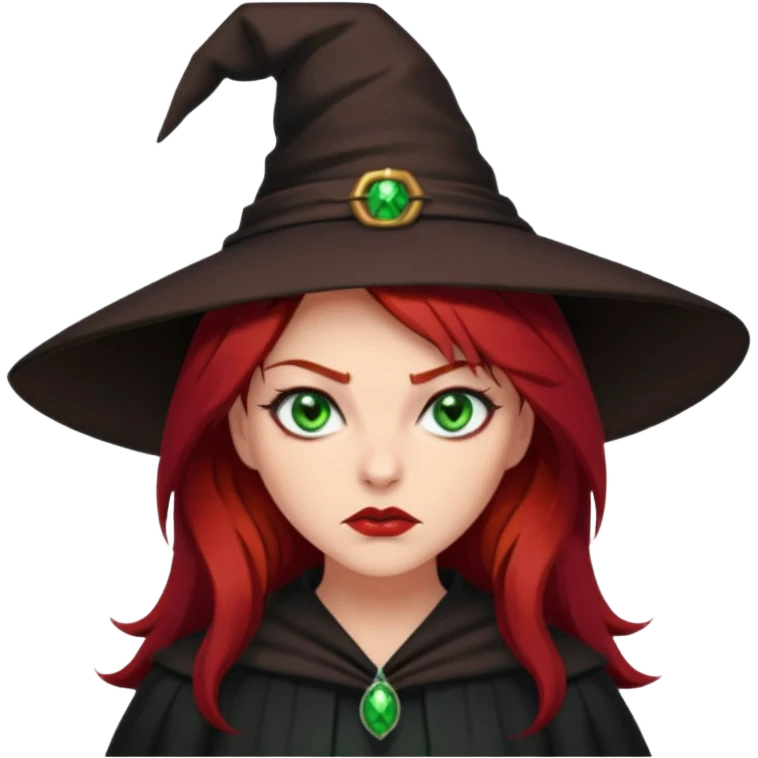 Dark blood Red haired witch. Green eyes annoyed. Sexy attitude. emoji