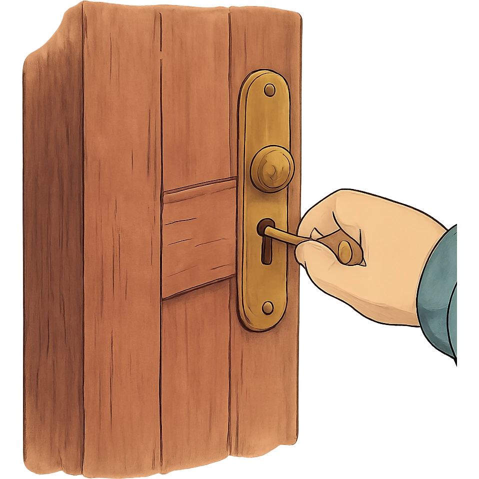 ghibli style door being unlocked, no background emoji