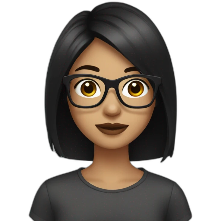 Create me a girl with a square cut, black hair, and square glasses emoji