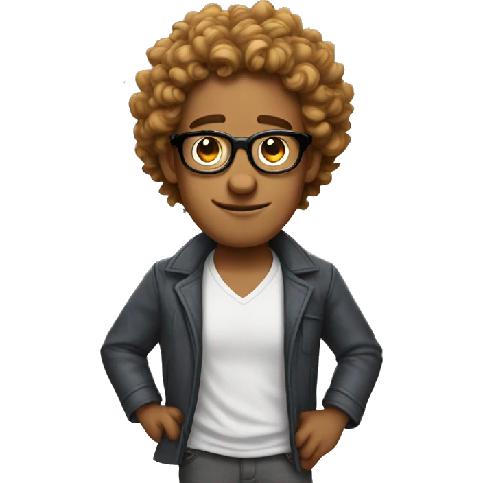 Jon from Garfield but with curly hair and circle glasses emoji