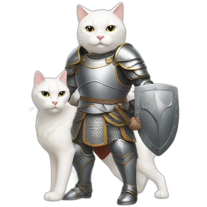 Man wearing armor fighting a white cat emoji