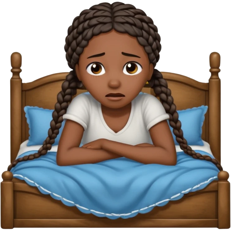Black woman with braids in a big king size bed by herself crying emoji