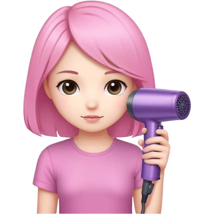 cute chibi girl holding a Dyson hair dryer emoji