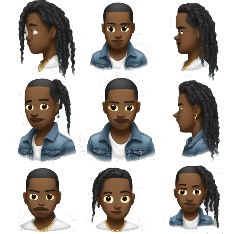 Black Dread head wearing a jean jacket with a white shirt with golden diamond grills and diamond earrings he looks like a rapper emoji
