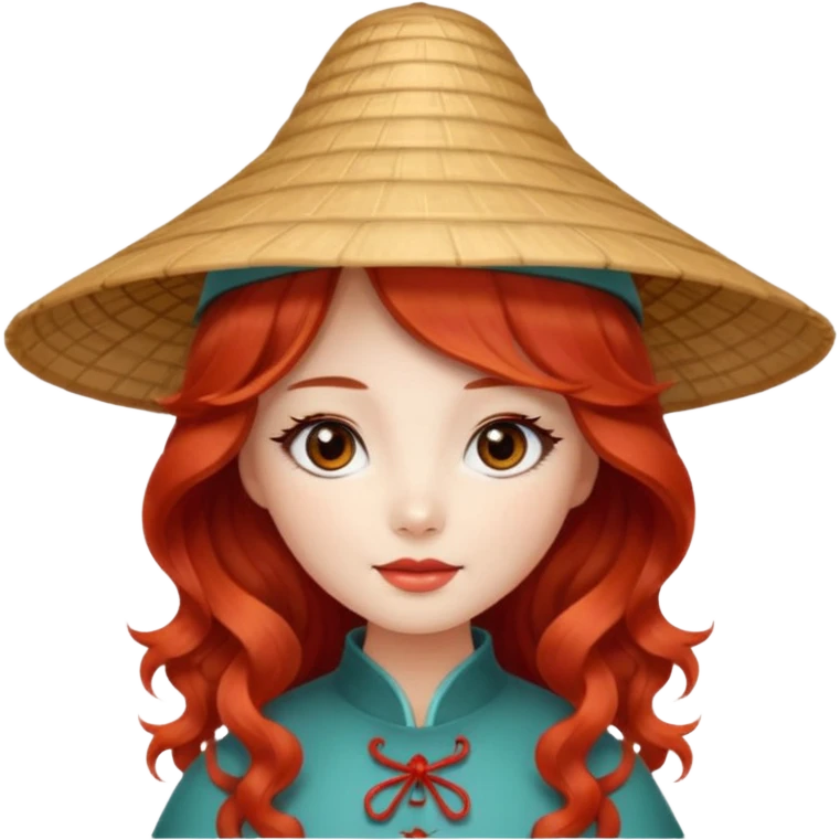 Beautiful girl, red hair,wavy hair，long hair,Black eyes,Chinese con lente emoji