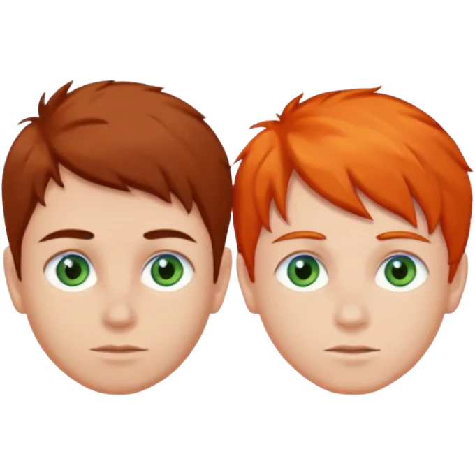 two boys one dark brown hair and green eyes and the other orange hair, blue eyes and light skin emoji