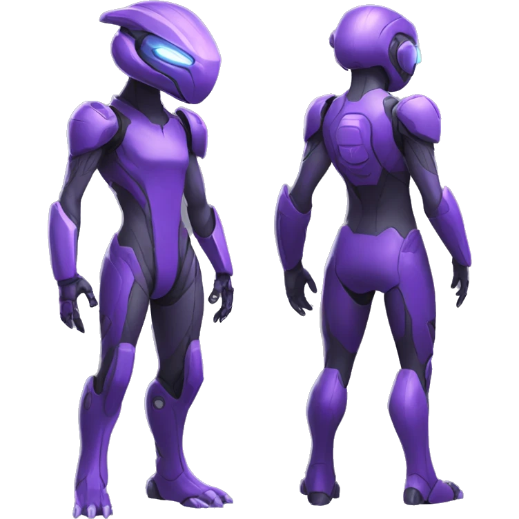 A purple Reptile-Raptor-Genesect-Mewtwo-Fakémon, with a futuristic visor-helmet, wearing a techwear-suit, Full Body emoji