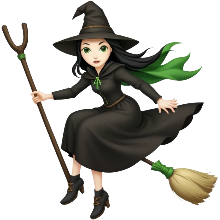 wicked looking witch flying high in the air on a broom emoji