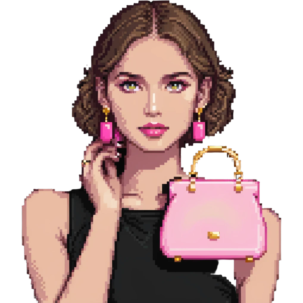 woman with gold earrings holding a pink purse emoji
