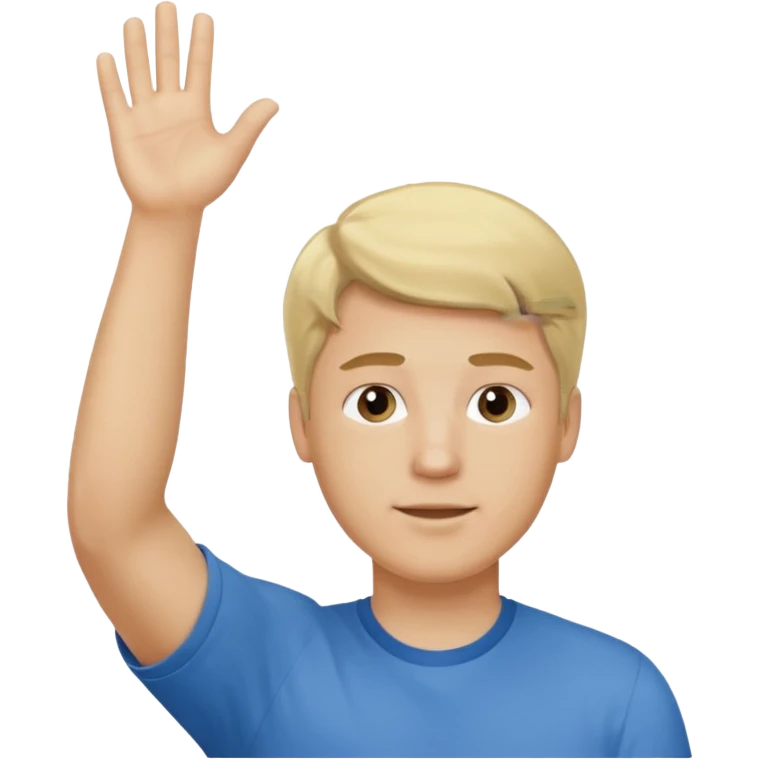 blond haired man with hand raised to volunteer emoji