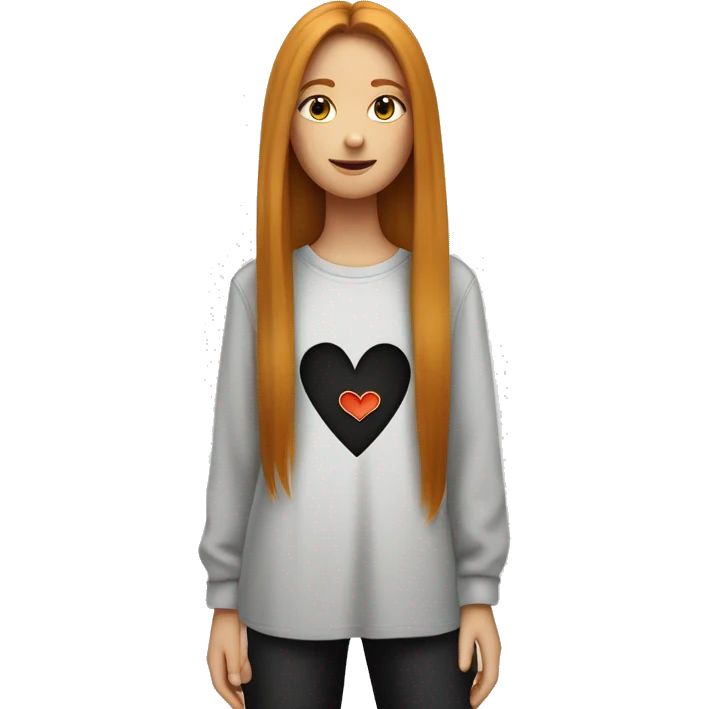 A teenager girl with long straight ginger hair with a oversized shirt saying “love yourself” in turkish with black flared jeans emoji
