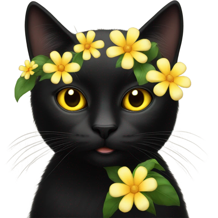 Black cat yellow eyes woth flowers  emoji