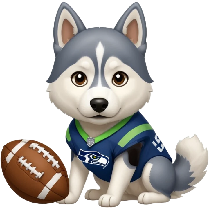 White  brown husky with Seattle Seahawks gear emoji