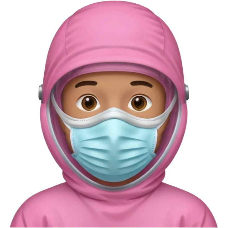 man in pink protection clothes with full-faced pink mask covered whole face emoji