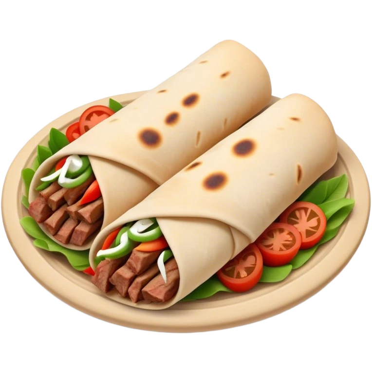 Cinematic Realistic Gyros Dish Emoji, showcasing succulent, spiced meat wrapped in pita with fresh vegetables rendered with lifelike detail and dynamic, appetizing lighting. emoji