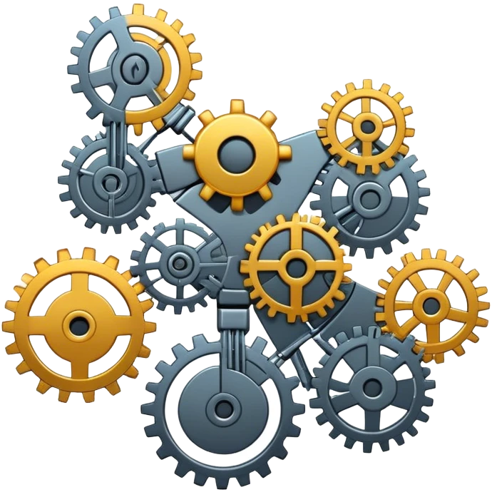 an emoji representing automation. The design should feature interconnected gears, robotic arms, or circuit lines to symbolize automatic processes. Include arrows or flowcharts to show movement and system efficiency. Use modern, minimalist style with metallic or tech-inspired colors emoji
