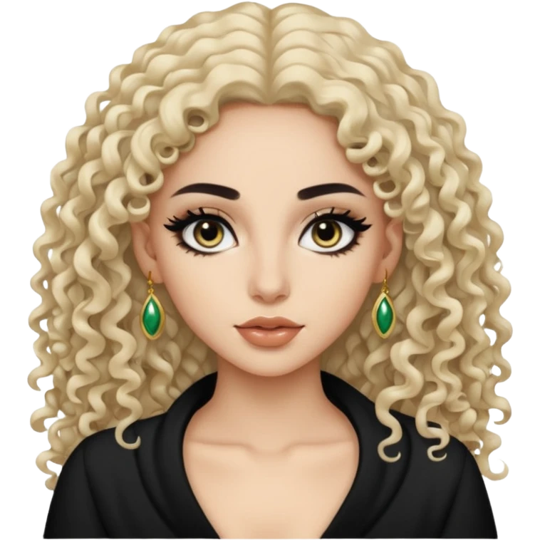 Pale Saudi beauty, pretty baddie, black eyeliner, curly long hair emoji
