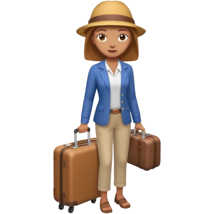 woman carrying a suitcase portrait, head and shoulders only, suitcase handle visible near shoulder, casual travel outfit, confident expression, travel vibe, 3D cartoon style, mobile game icon style, clean background, no text, no watermark
 emoji