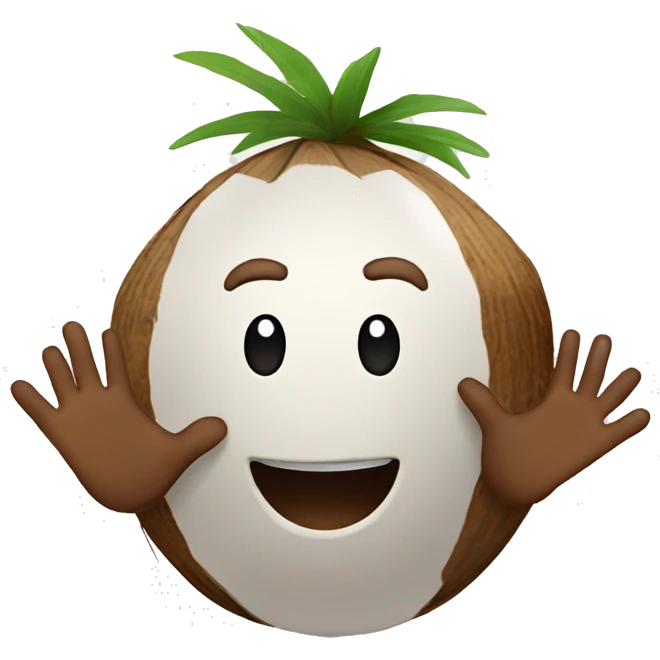 Cartoon coconut with hands clapping emoji