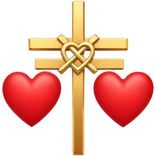 Two red  hearts around  a simple gold cross  emoji