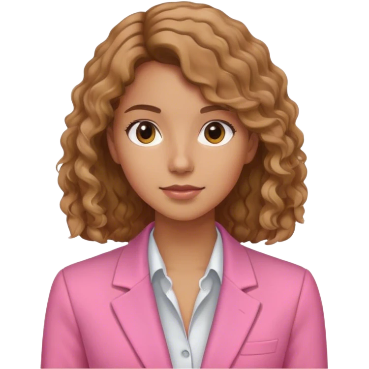 girl with light brown slightly curly hair, pink blazer, marketing girl  emoji