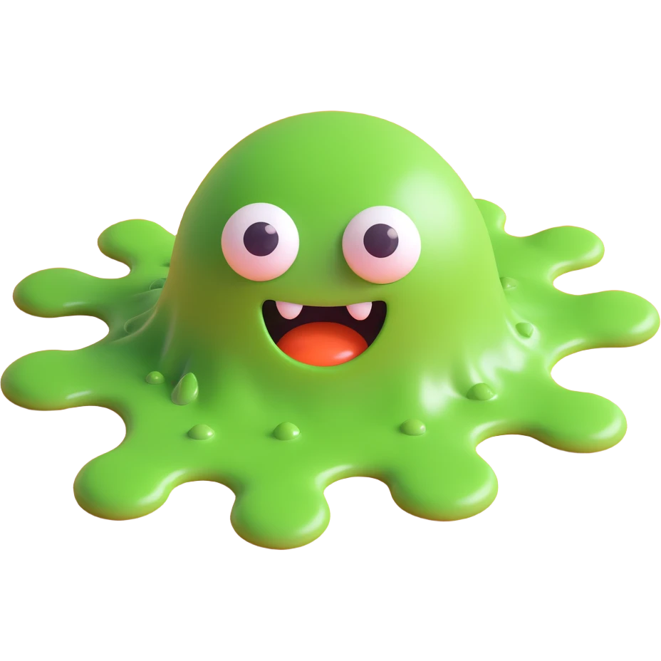 green slime with googly eyes melted on the floor, 3D style emoji