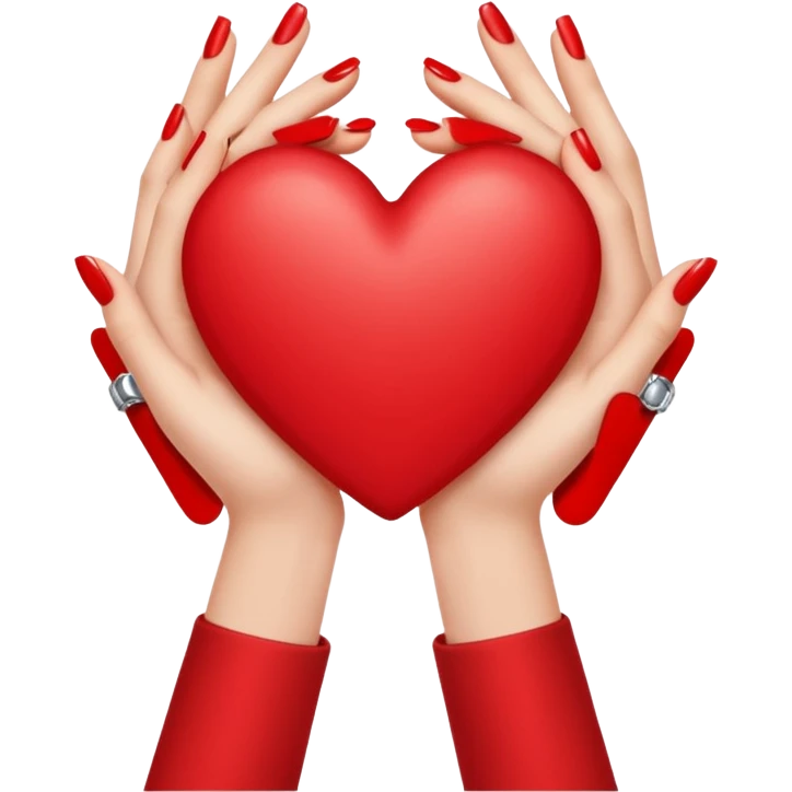hand with bright red manicure making a heart shape emoji