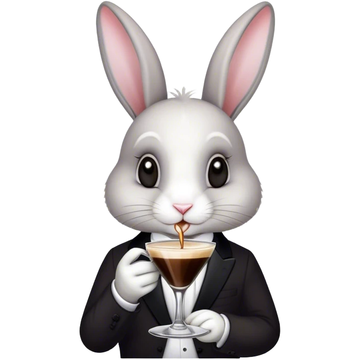 Black and white bunny drinking an espresso martini emoji