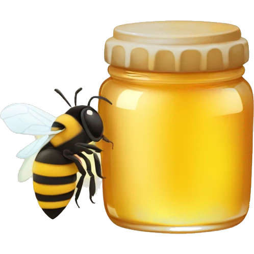 A jar of honey with a plain bottle and a honey bee emoji