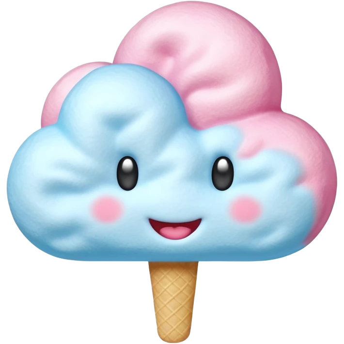 3D render of Cotton Candy Cloudh, made entirely of dessert materials, glistening sugar crystal texture, fluffy spun sugar texture in pastel blue, delicious confectionery aesthetic, Apple emoji style, isolated on white background --v 6.0. emoji