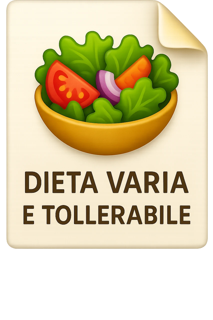 emoji stile iphone di un foglio con un insalata disegnata sopra e la scritta "DIETA VARIA E TOLLERABILE, iperrealistico 4k, isolato su sfondo bianco emoji