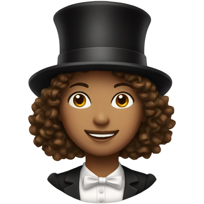 Woman with brown curly hair and top hat Circus emoji