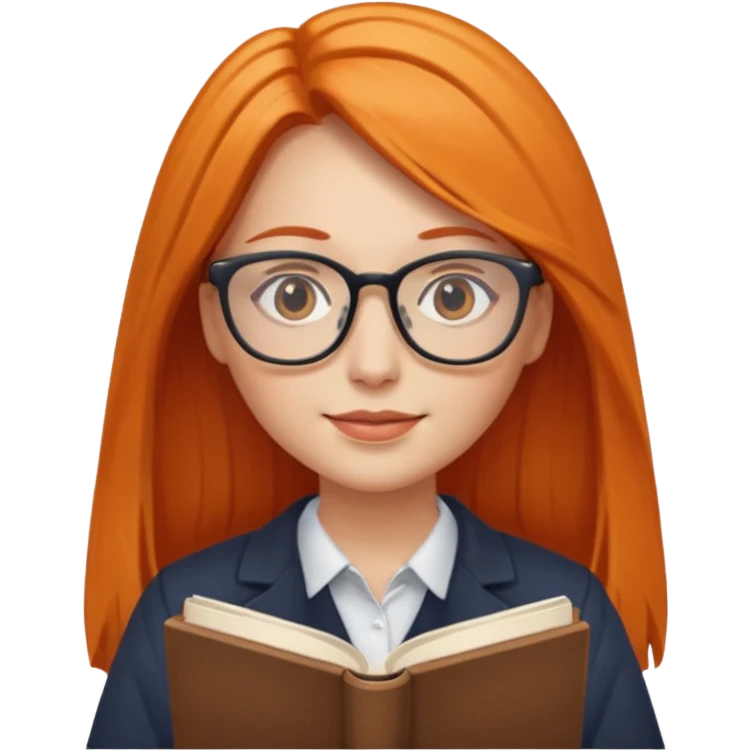 Long Hair Women with Book, Orange straight Hair, glasses

 emoji