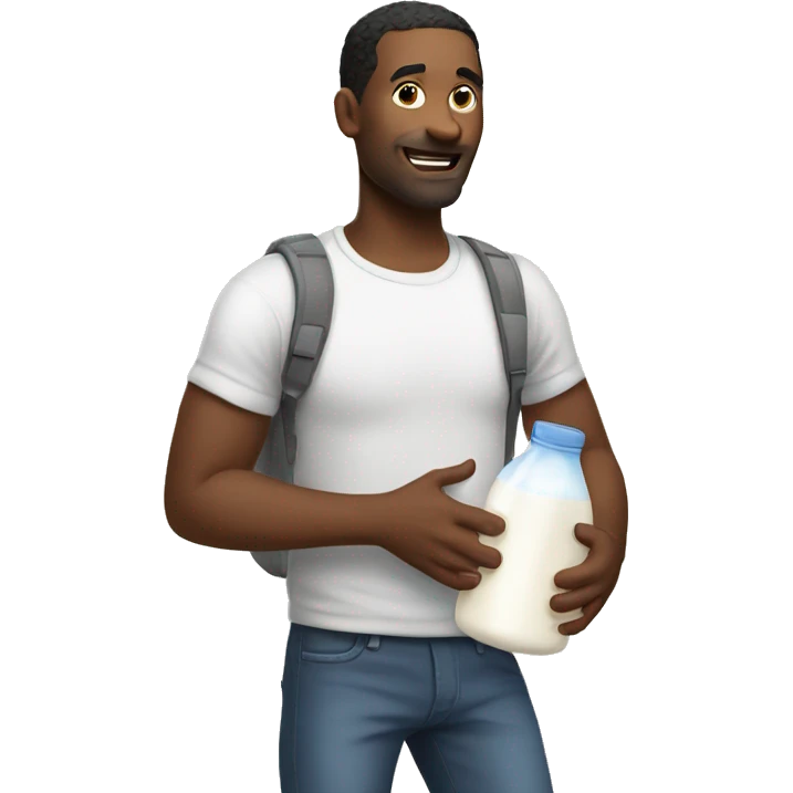 Man with milk leaving the house emoji
