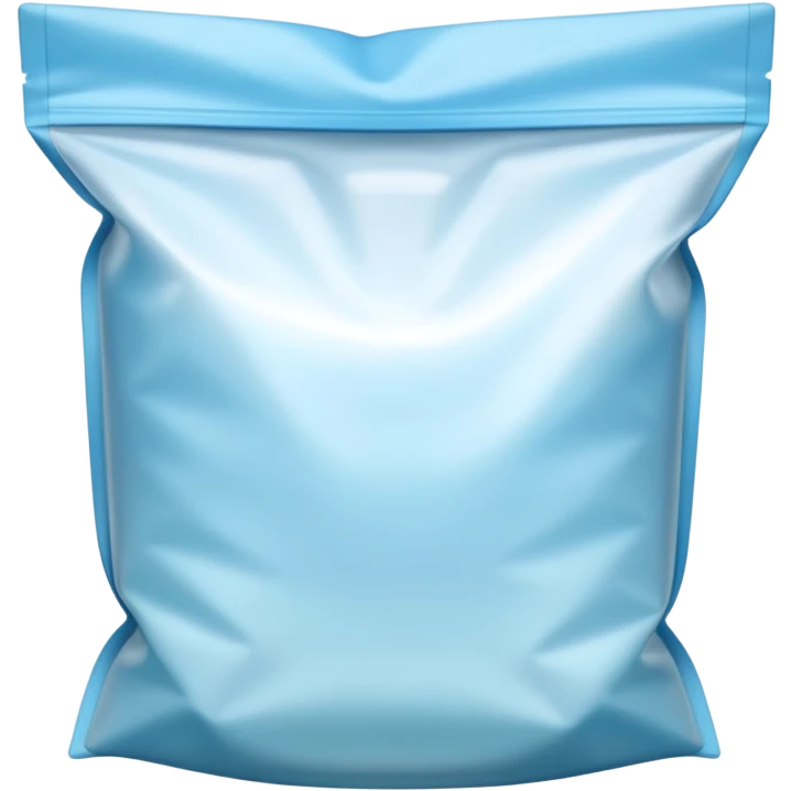 transparent resealable freezer bag partially filled with air, subtle zipper seal at the top, soft folds in the plastic, light blue or clear tint, slightly frosted texture to suggest cold use, no food, label, or branding, empty bag, soft lighting, subtle shadows, emoji scale emoji