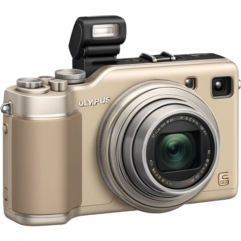 Minimal Olympus Superzoom 70G camera from slight top angle, grayish-beige color, simplified shape with subtle indication of basic camera features emoji