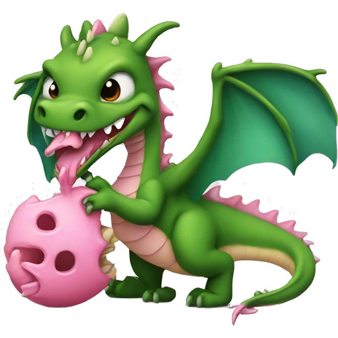 a pink baby dragon bites a old green dragon emoji
