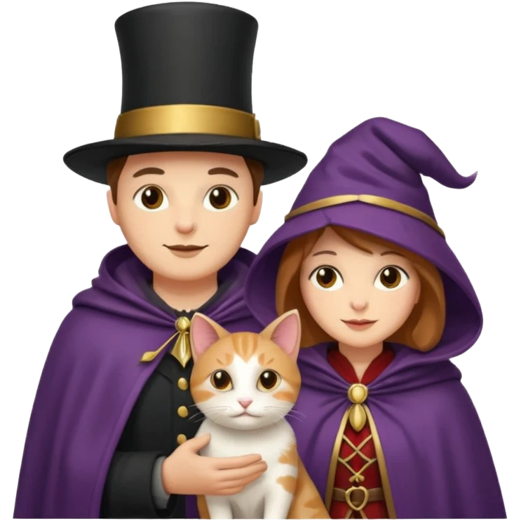magician couple and their pet cat emoji