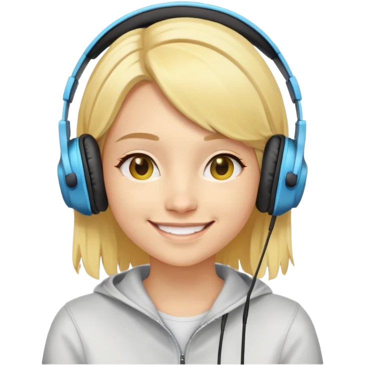 "- Nữ
- 20 tuổi
- Da vàng
- Tóc vàng ngang vai
- Mặt cười mỉm
- Đeo tai nghe

" emoji