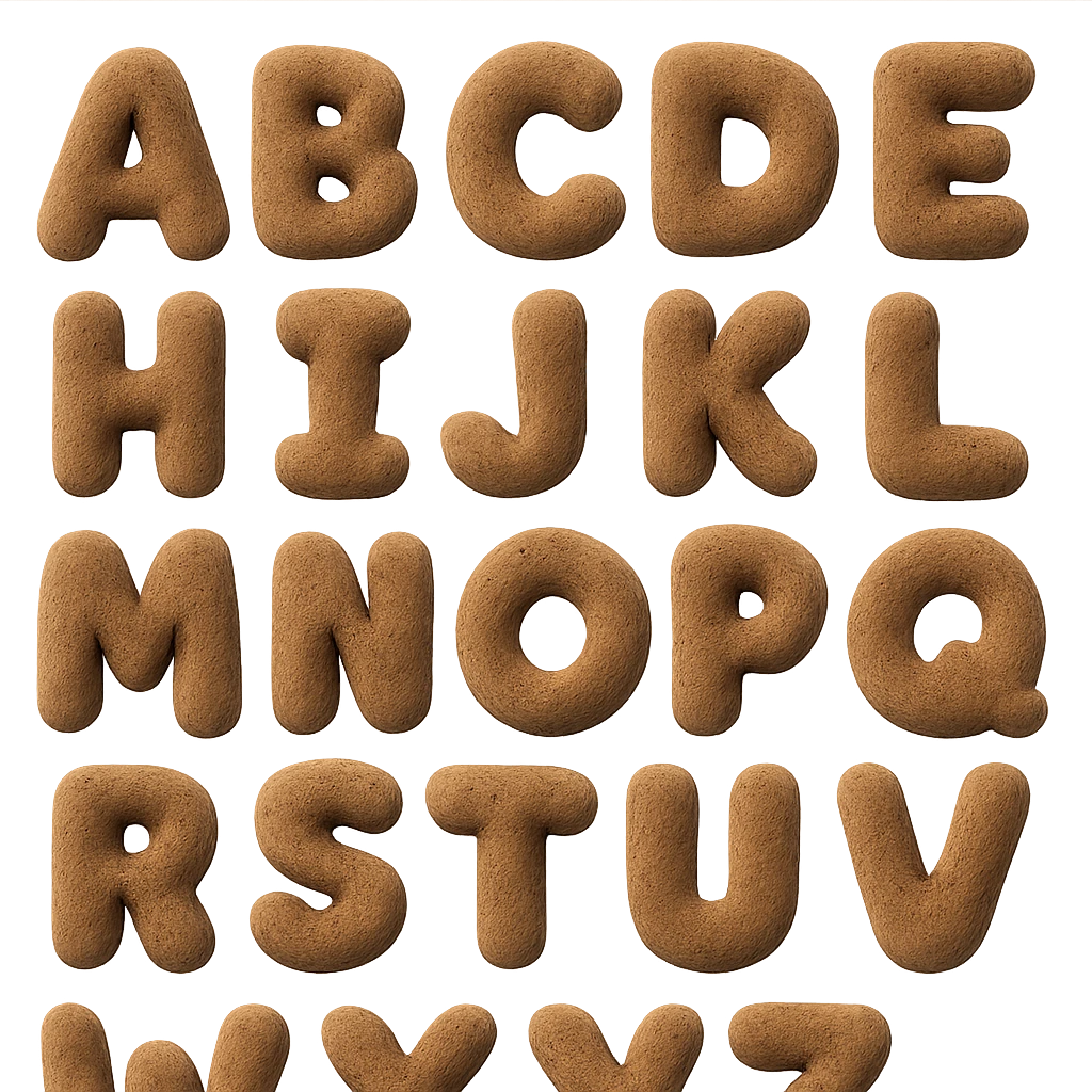 brown plush English alphabet, each letter as a separate plush toy, soft texture emoji