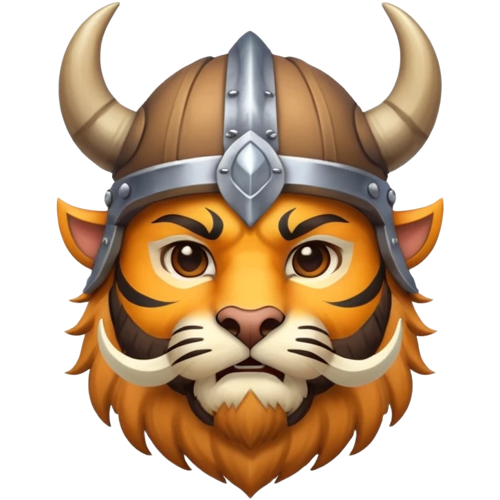 viking tiger face with horned helmet and beard for Twitch emote emoji