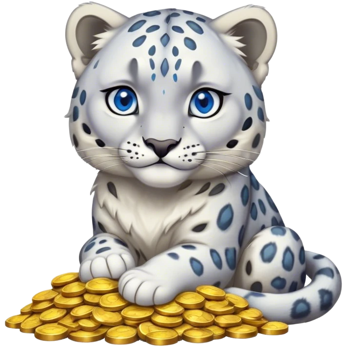 snow leopard symbol of Kazakhstan looking on pile of gold emoji