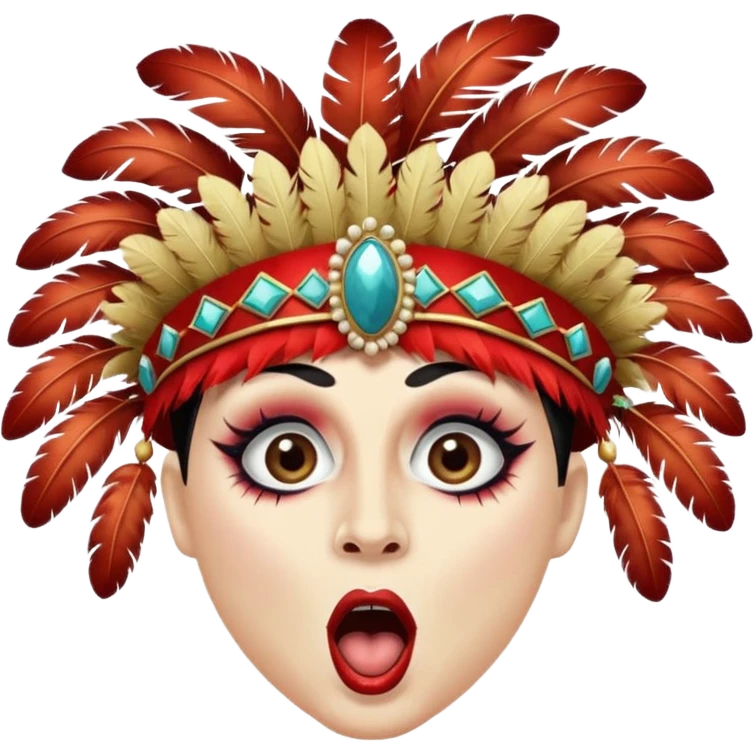 portrait of a cabaret actor with a whitened face and made-up eyes and mouth, his mouth wide open and his gaze shocked emoji